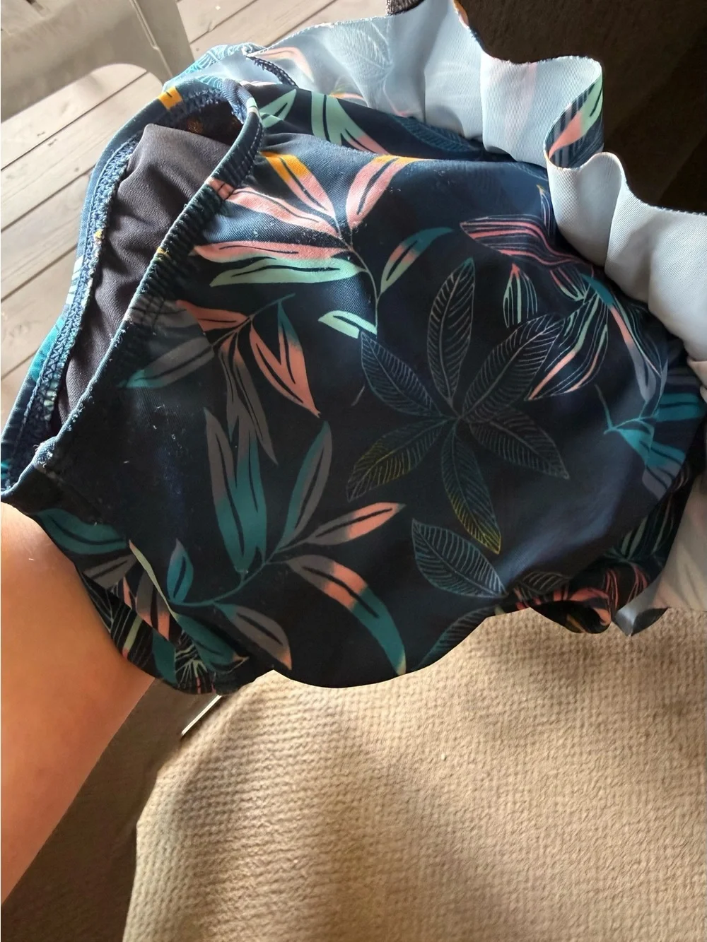 Old Navy Blue Tropical Print Girls Two-Piece Ruffle Swim Set